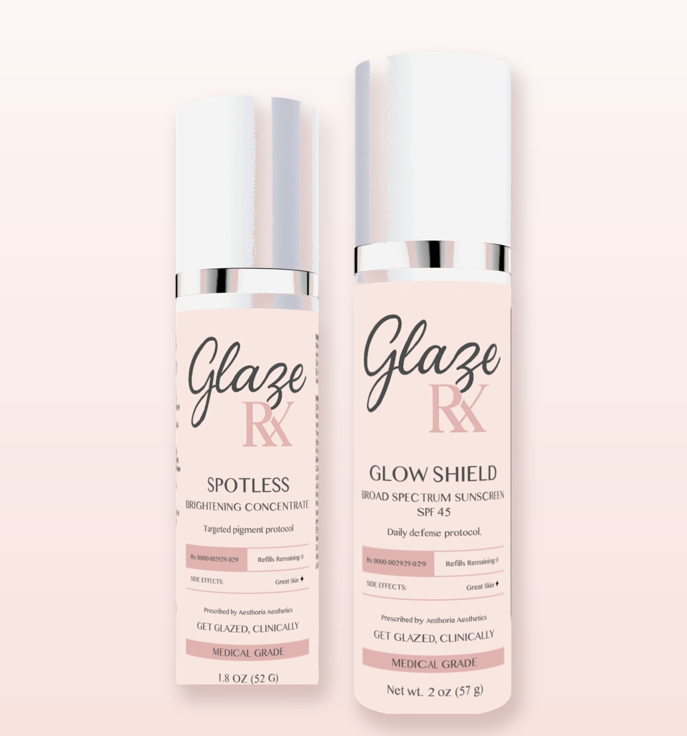 The Glaze Rx line — Spotless and Glow Shield